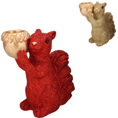Daan kromhout schaal jingle eekhoorn staand rood goudkleurig 16 cm 2 assorti | 6 stuks