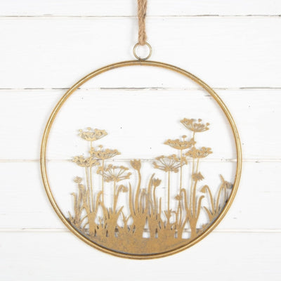 Wanddecoratie flowers ring metaal goudkleurig 41 cm | 12 stuks