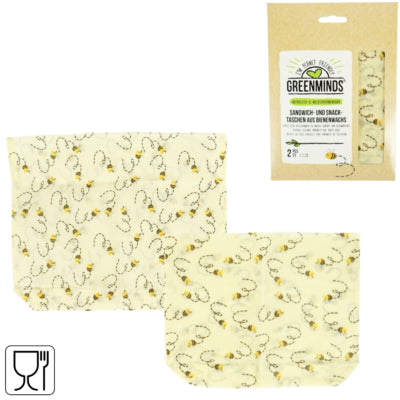 Greenminds bijenwas sandwich en boterham zakjes 21 cm set van 2 | 8 stuks