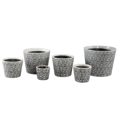 Ptmd bloempot beire m ikat print zwart wit 12 cm | 12 stuks
