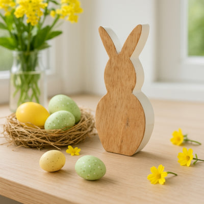 Figuur haas hout wit 23 cm | 18 stuks