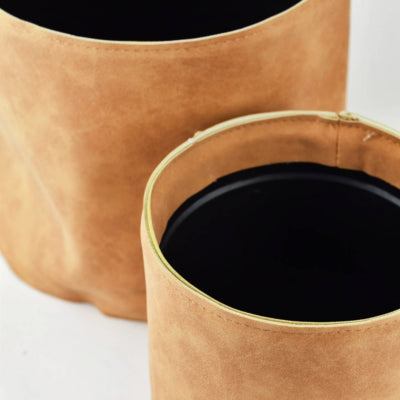 Bloempot lederlook cognac bruin 21,5 cm set van 2 | 4 stuks