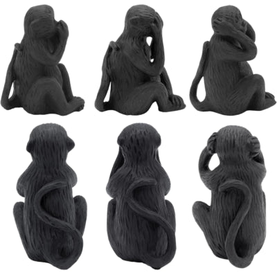 Beeld apen horen zien zwijgen zwart 12 cm set van 3 | 24 stuks