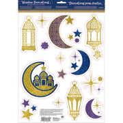 Amscan raamsticker oosters glitter goudkleurig 30 x 43 cm | 24 stuks - afbeelding 1