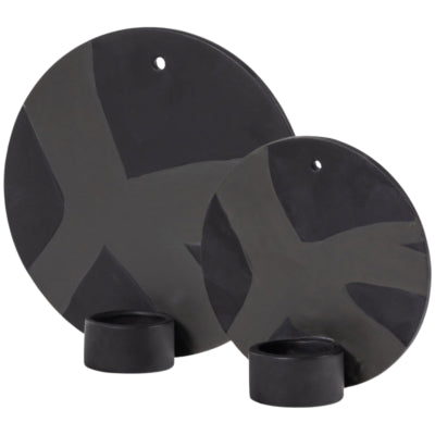 Wand theelichthouder zwart 20 cm set van 2 | 6 stuks