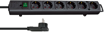 Brennenstuhl comfort-line plus, 6-voudige stekkerdoos stekkerdoos (zwart, met platte stekker, 2m h05vv-f 3g1.5)