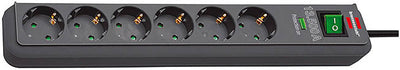 Brennenstuhl eco-line 13.500 a stekkerdoos met overspanningsbeveiliging stekkerdoos (antraciet, 1159710515, voor 6 stekkers)