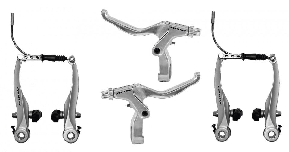 remset V-brake met remgrepen aluminium zilver