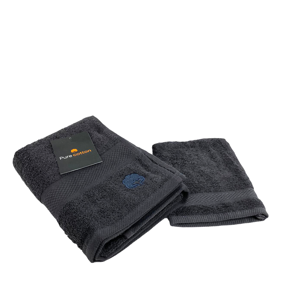 Pure cotton handdoek + washandje donker grijs