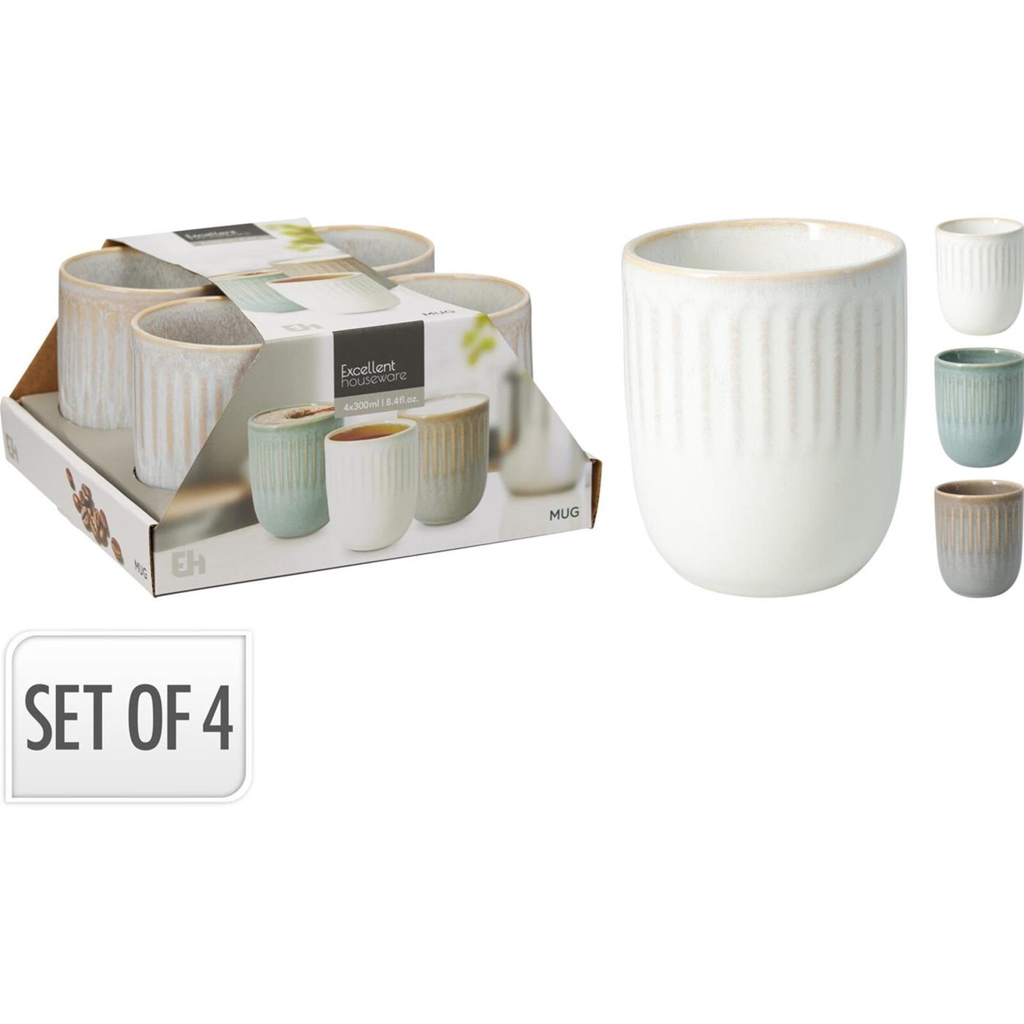 Excellent houseware beker aardewerk 300ml set a 4 stuks