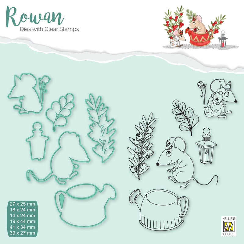 Nellie's choice • rowan cutting die clear stamp muis gieter 12st.