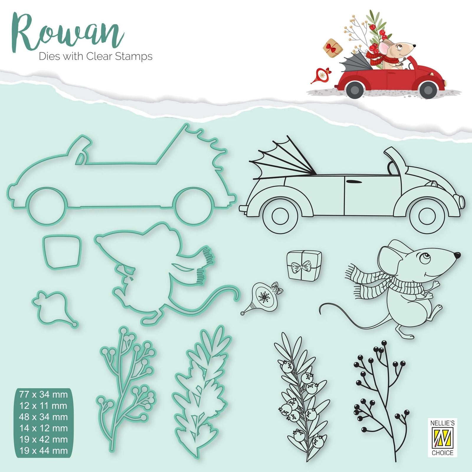 Nellie's choice • rowan cutting die clear stamp muis 12st.