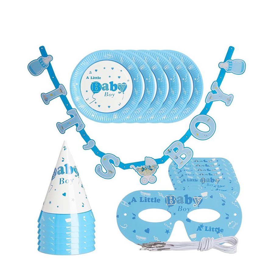 Relaxdays partyset geboorte jongen 19-delig