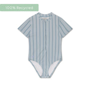 Resort stripe | groen gestreept meisjes uv badpak met korte mouwen - afbeelding 1
