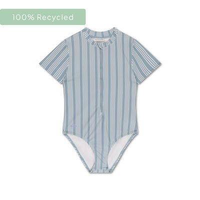 Resort stripe | groen gestreept meisjes uv badpak met korte mouwen