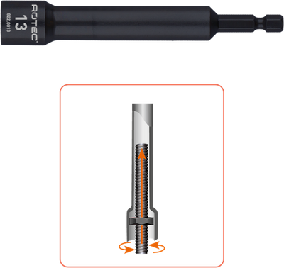 Rotec dopsleutel extra diep | e6,3 bitopname | sw | 19x110 75 mm - 822.0019