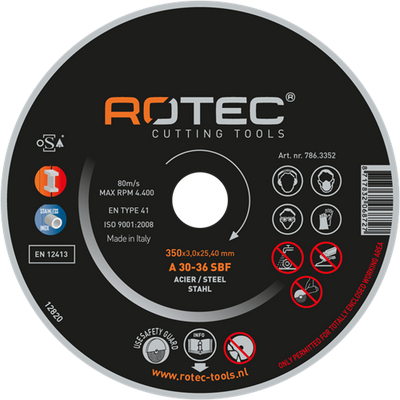 Rotec grote doorslijpschijf t.b.v. staal | 350 x 4,0 x 25,40 mm 786.3502