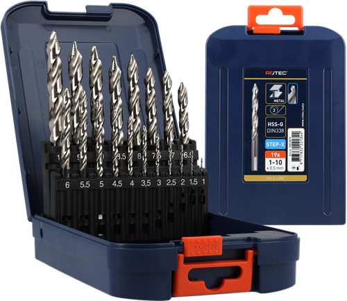 Rotec spiraalborenset | 104 - step-x | din 338 | 19-dlg | ø1-10 abs - 900.0070