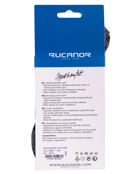Rucanor Hardloopsokken kort 2-pack zwart maat 35-38