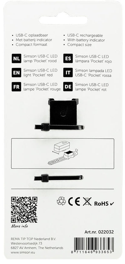 Simson usb-c led lamp 'pocket' rood
