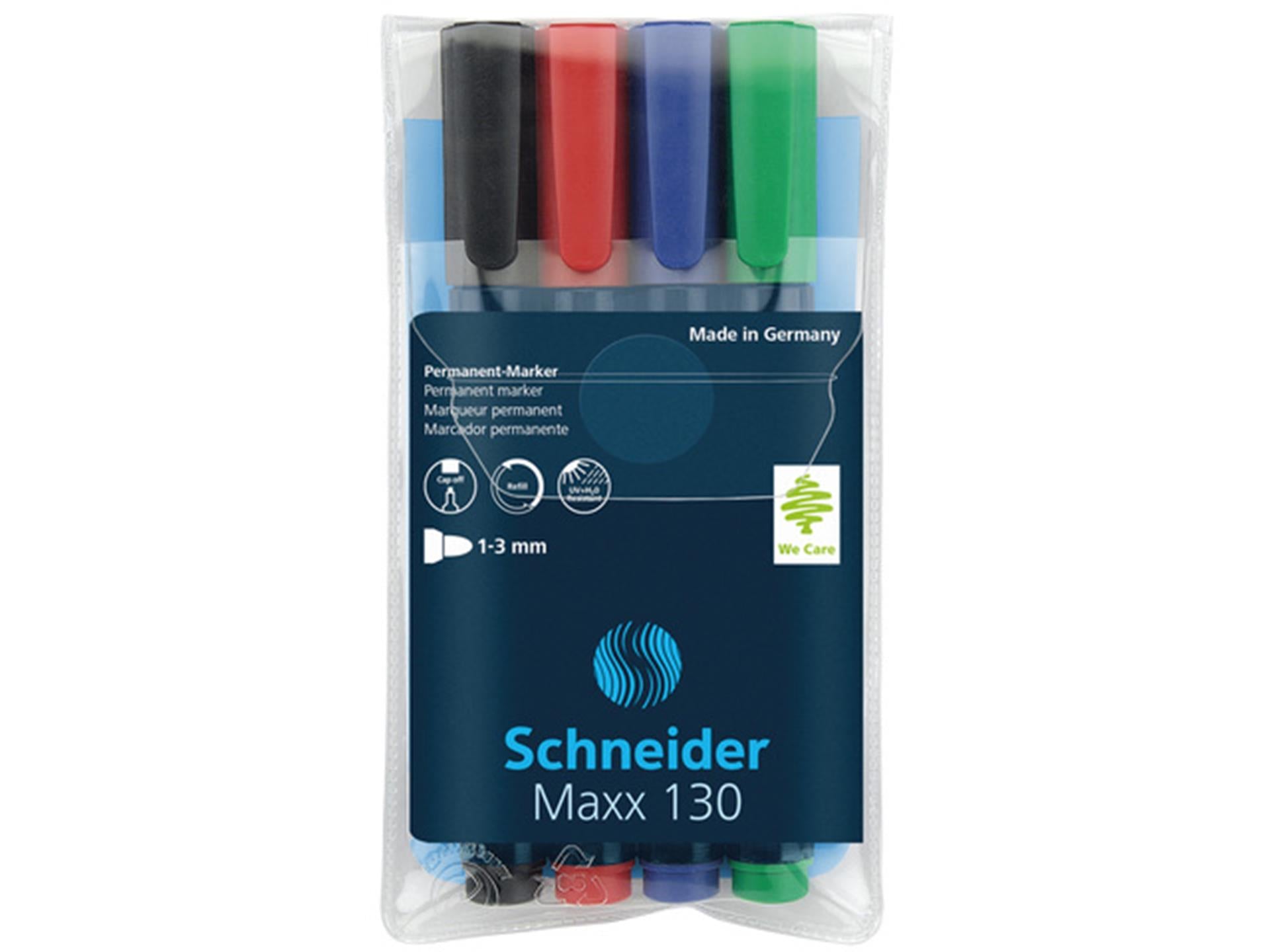 Schneider maxx 130 permanentmarker ronde punt 1-3mm etui a 4 stuks