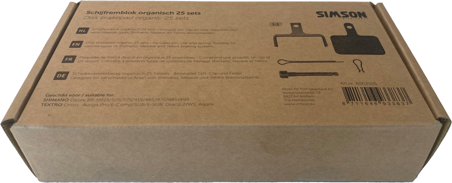 Simson schijfremblok organisch shimano tektro bulk (25 sets)