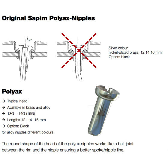 Sapim Spaaknippel 14 Polyax 14mm zilver messing (100st)