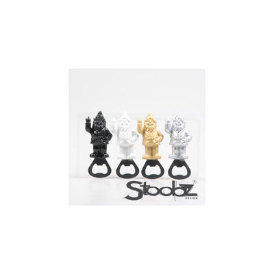 Stoobz design stoobz kabouter f*ck you flesopener met magneet 9cm zwart wit zilver goud