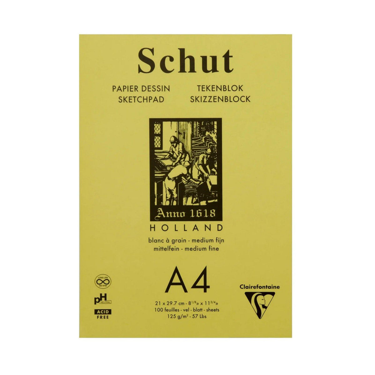 Clairefontaine • schut tekenblok 125g fijne textuur a4 wit 100x
