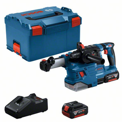 Bosch blauw gbh 18v-22 accu boorhamer + stofafzuiging gde 18v-12 | 2 x 4,0 ah accu | in l-boxx - 0611924003