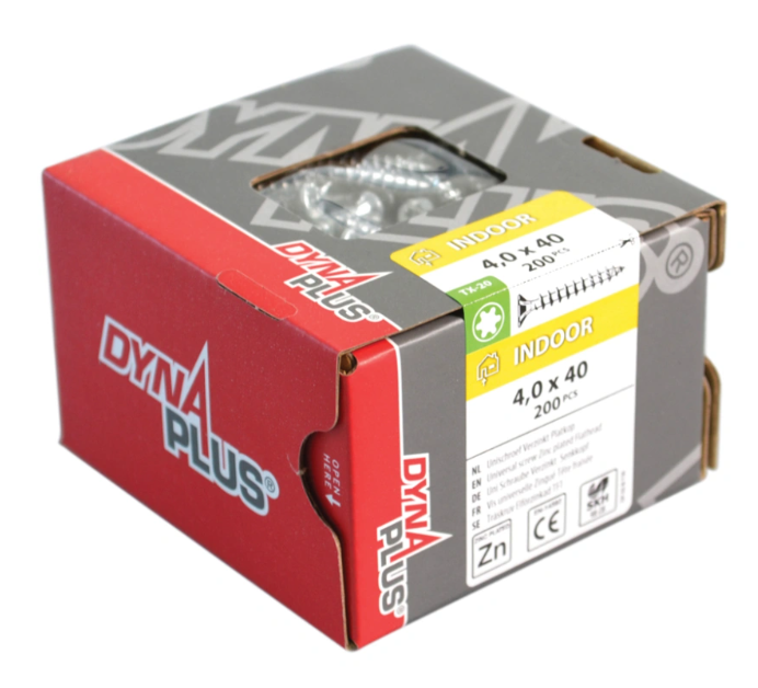 Dynaplus unischroef spaanplaatschroef verzinkt platkop voldraad torx tx20 4.0x40 | 200 stuks - 0281.01.25601