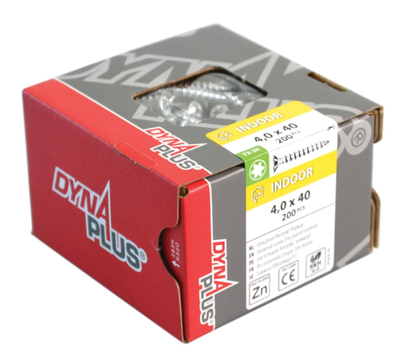 Dynaplus unischroef spaanplaatschroef verzinkt platkop voldraad torx tx20 4.0x40 | 200 stuks - 0281.01.25601