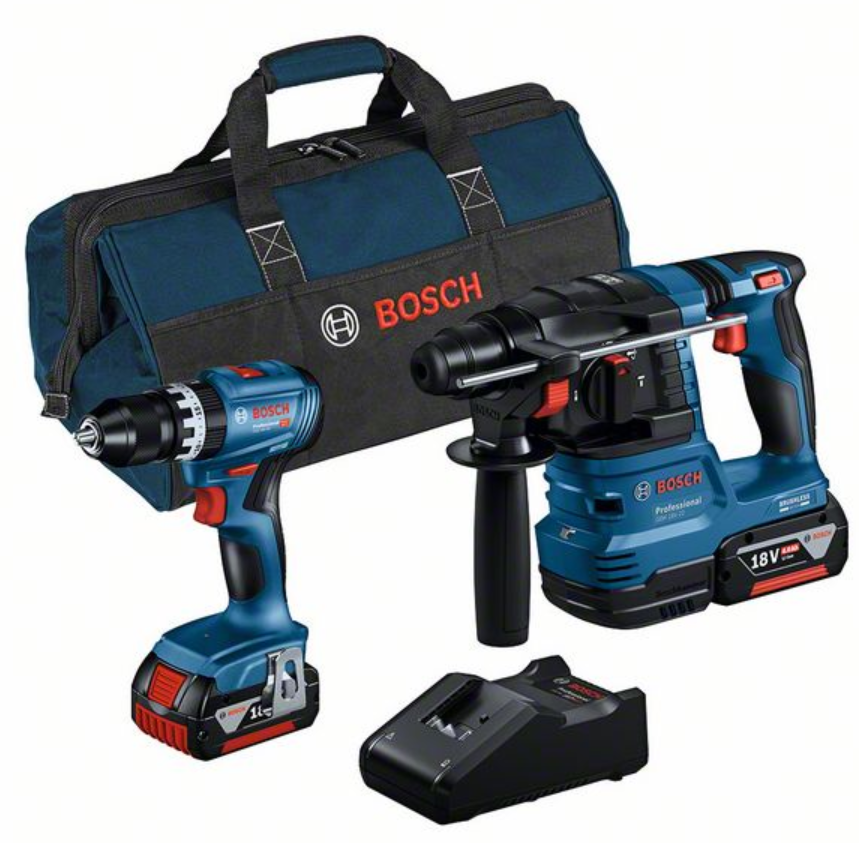Bosch blauw | combopack | gsb 18v-45 + gbh 18v-22 | 18v | 2 x 4.0ah + lader | in tas - 0615a50039