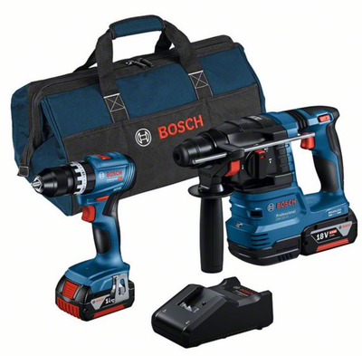 Bosch blauw | combopack | gsb 18v-45 + gbh 18v-22 | 18v | 2 x 4.0ah + lader | in tas - 0615a50039