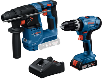 Bosch blauw combiset 18v gsb 18v-25 accu klopboormachine + gbh 18v-18 boorhamer +1x2.0ah+gal 18v-20 - 0615a5007p