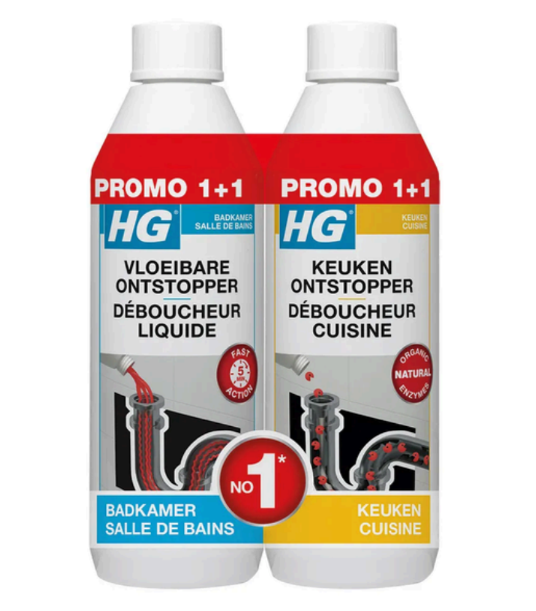 Hg vloeibare ontstopper keukenontstopper promopack 2 x 500 ml - 11336372