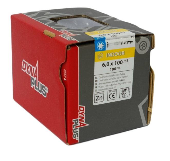 Dynaplus constructieschroef verzinkt platkop deeldraad +snijpunt torx tx30 6.0x100 55 | 100 stuks - 0281.01.50601