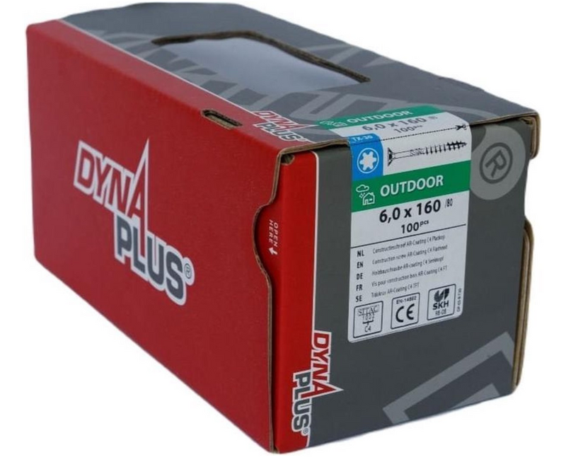 Dynaplus constructieschroef ar-coating platkop deeldraad +snijpunt torx tx30 6.0x160 80 | 100 stuks - 0281.08.51201
