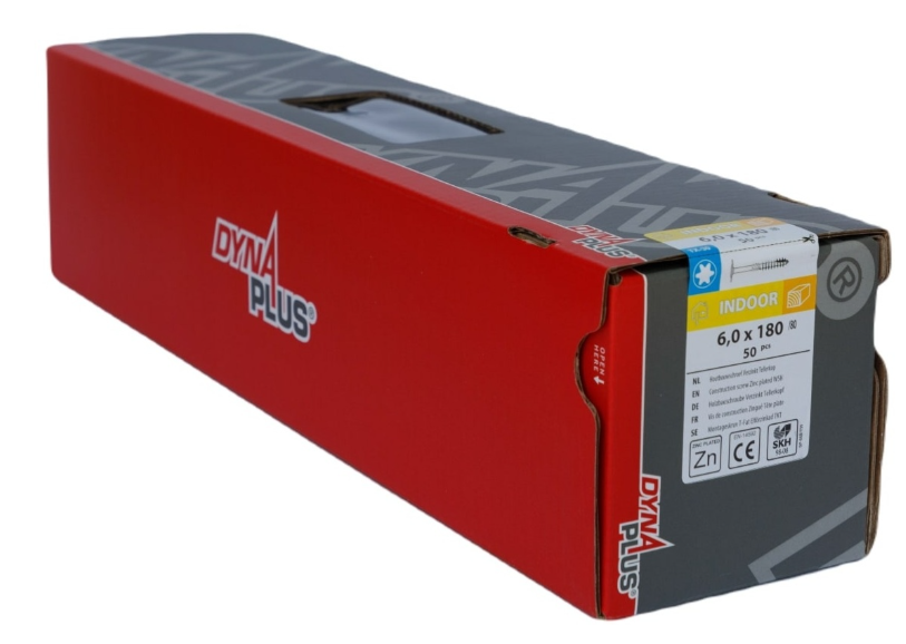 Dynaplus houtbouwschroef verzinkt tellerkop deeldraad +snijpunt torx tx30 6.0x180 80 | 50 stuks - 0286.01.51301