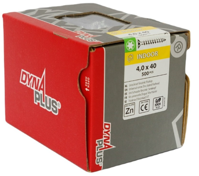 Dynaplus unischroef spaanplaatschroef verzinkt platkop deeldraad torx tx20 4.0x40 24 | 500 stuks - 0281.01.25604