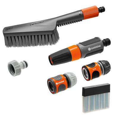 Gardena cleansystem schoonmaakset met borstel s soft, zeepstaafjes en aansluitstukken wasborstel (grijs oranje, 18862-20)