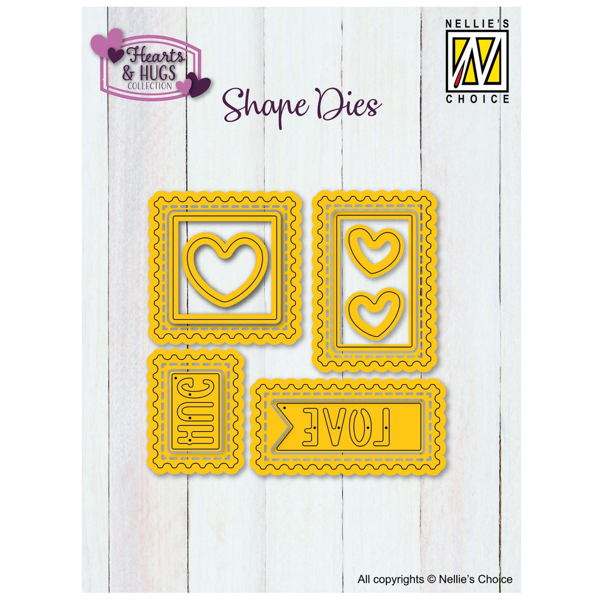 Nellie's choice • shape dies postzegels met harten 3x3cm tot 4x4cm 11st.