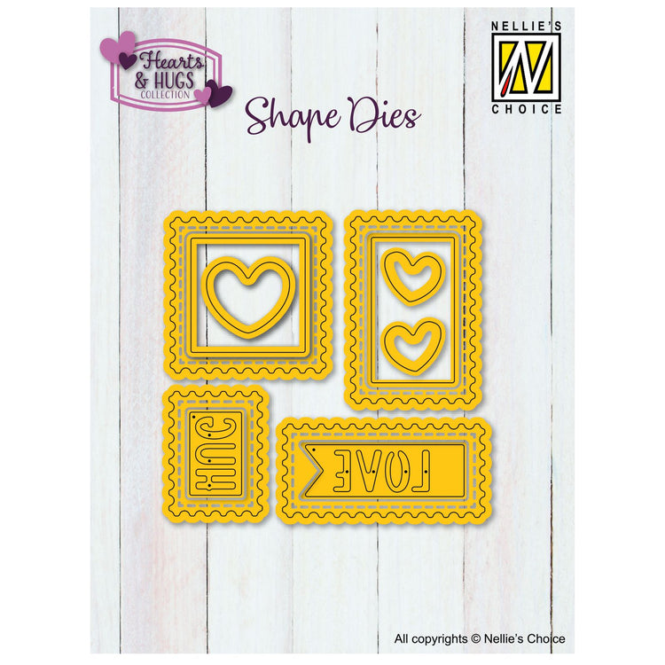 Nellie's choice • shape dies postzegels met harten 3x3cm tot 4x4cm 11st.