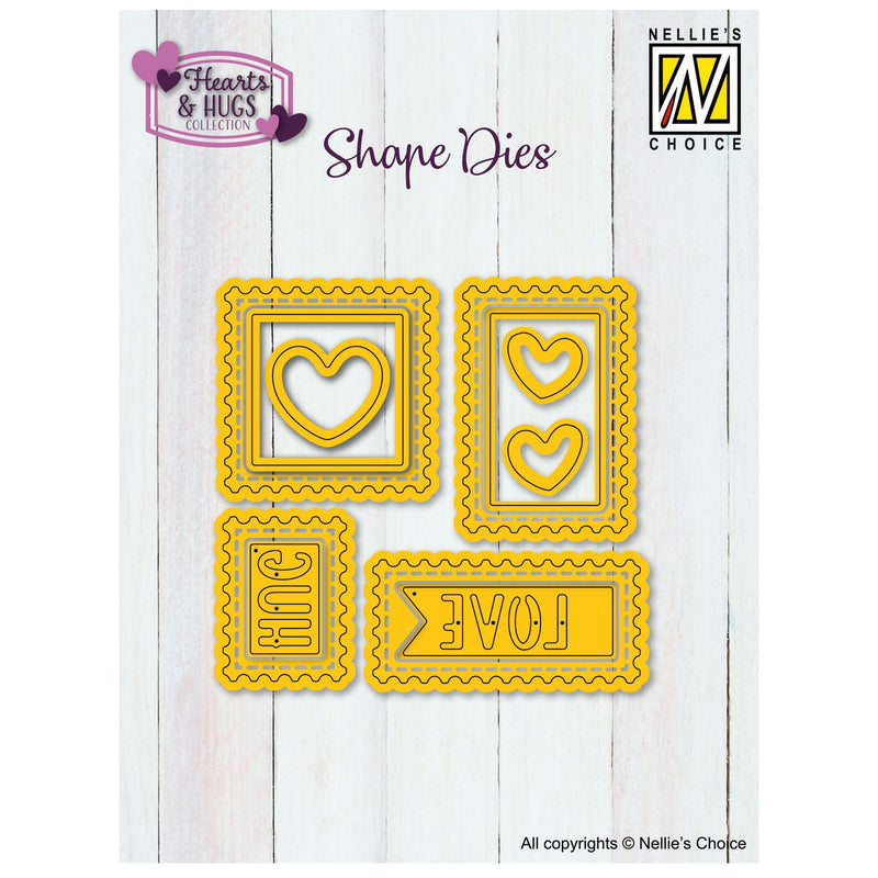 Nellie's choice • shape dies postzegels met harten 3x3cm tot 4x4cm 11st.