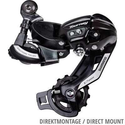 Shimano Tourney TZ500 6-speed achterderailleur. voor bevesting op derailleur pad,( hangverpakking)