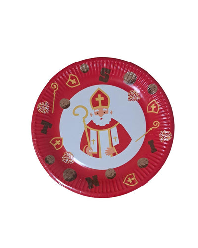 Sinterklaas borden karton rood 8st ø23cm