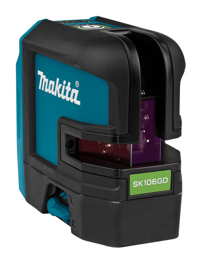 Makita sk106gdz kruislijn punt laser groen zonder accu's en lader, in doos met tas - sk106gdz