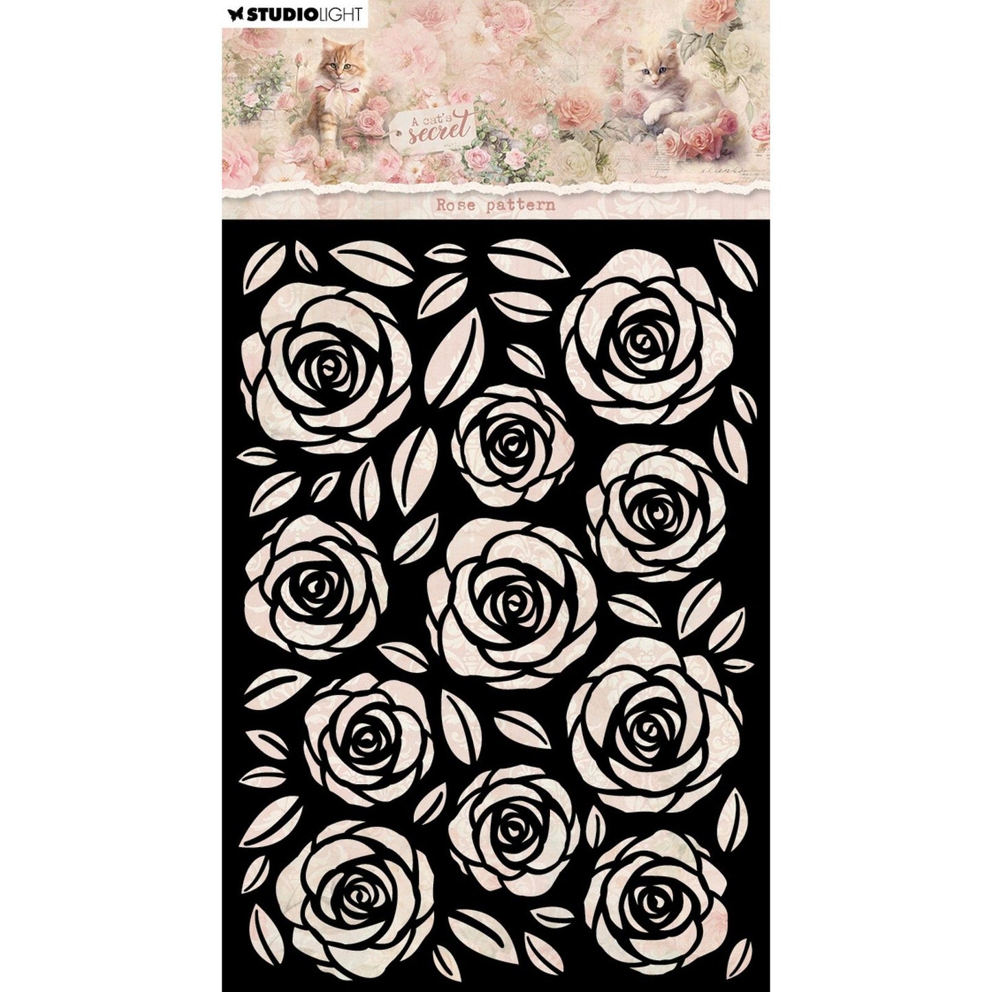 Studio light • a cat's secret mask stencil rose pattern