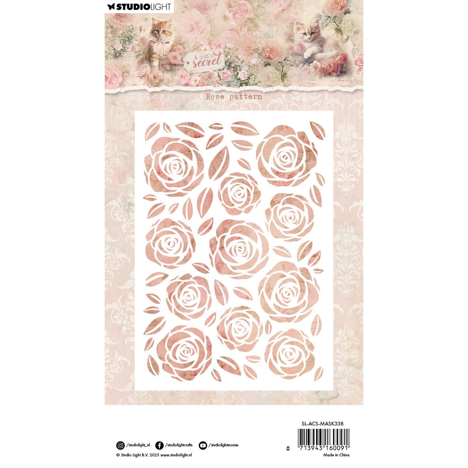 Studio light • a cat's secret mask stencil rose pattern
