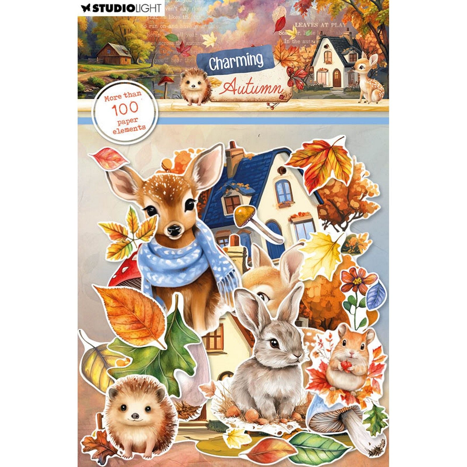Studio light • charming autumn paper elements leaves, animals houses